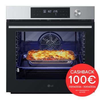 Vista frontale di Forno InstaView | 76L Classe A+ | Blue EasyClean, Air Fry, Air Sous Vide, Pizza 300°C, Guide telescopiche, Wi-Fi | Inox WSED7613S